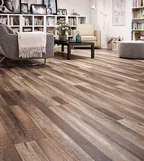 Cozy living room with wood-patterned flooring