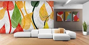 Modern living room featuring a white sectional sofa